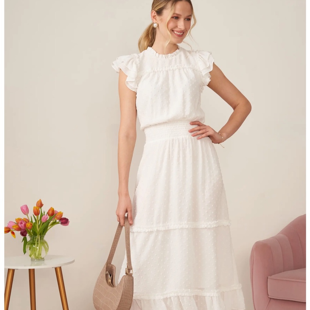 CECE Clip Dot Flutter Sleeve Midi Dress XL